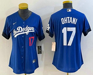 Women's Los Angeles Dodgers #17 Shohei Ohtani Number Blue 2021 City Connect Cool Base Stitched Jersey