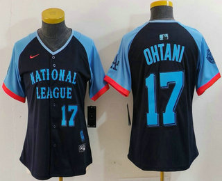 Women's Los Angeles Dodgers #17 Shohei Ohtani Number Navy 2024 All Star Limited Stitched Jersey