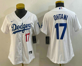 Women's Los Angeles Dodgers #17 Shohei Ohtani Number White Stitched Cool Base Nike Jersey
