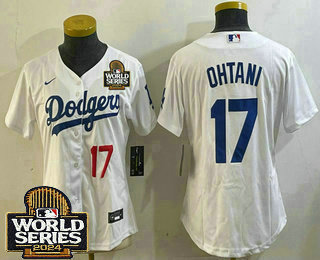 Women's Los Angeles Dodgers #17 Shohei Ohtani White 2024 World Series Cool Base Stitched Jersey