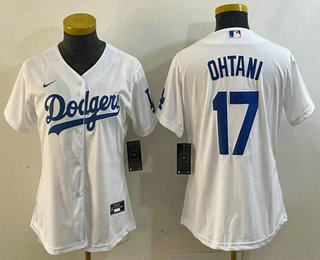 Women's Los Angeles Dodgers #17 Shohei Ohtani White Stitched Cool Base Nike Jersey