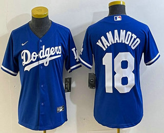 Women's Los Angeles Dodgers #18 Yoshinobu Yamamoto Blue Stitched Cool Base Nike Jersey