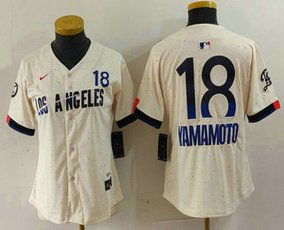 Women's Los Angeles Dodgers #18 Yoshinobu Yamamoto Cream 2024 City Connect Limited Jersey