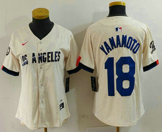 Women's Los Angeles Dodgers #18 Yoshinobu Yamamoto Cream 2024 City Connect Limited Stitched Jersey