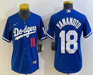 Women's Los Angeles Dodgers #18 Yoshinobu Yamamoto Number Blue Stitched Cool Base Nike Jersey