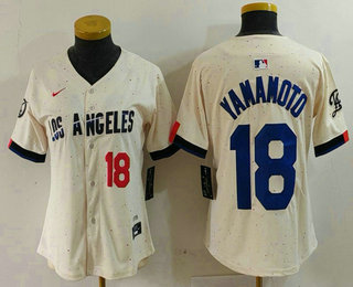 Women's Los Angeles Dodgers #18 Yoshinobu Yamamoto Number Cream 2024 City Connect Limited Stitched Jersey