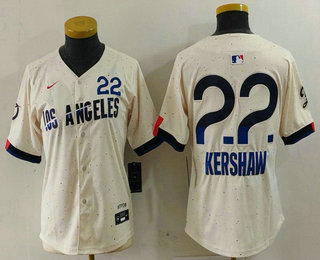 Women's Los Angeles Dodgers #22 Clayton Kershaw Cream 2024 City Connect Limited Jersey