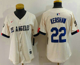 Women's Los Angeles Dodgers #22 Clayton Kershaw Cream 2024 City Connect Limited Stitched Jersey