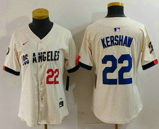 Women's Los Angeles Dodgers #22 Clayton Kershaw Number Cream 2024 City Connect Limited Stitched Jersey