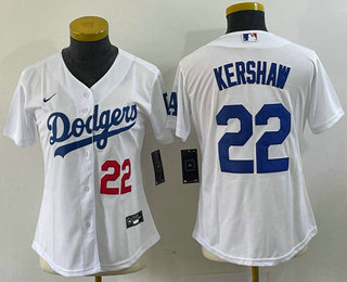 Women's Los Angeles Dodgers #22 Clayton Kershaw Number White Stitched MLB Cool Base Nike Jersey