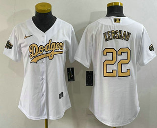 Women's Los Angeles Dodgers #22 Clayton Kershaw White 2022 All Star Stitched Cool Base Nike Jersey