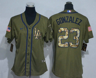 Women's Los Angeles Dodgers #23 Adrian Gonzalez Green Salute To Service Stitched MLB Cool Base Nike Jersey