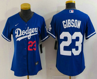 Women's Los Angeles Dodgers #23 Kirk Gibson Number Blue Cool Base Stitched Jersey