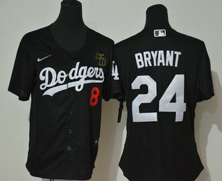 Women's Los Angeles Dodgers #24 Kobe Bryant Black KB Patch Stitched MLB Cool Base Nike Jersey