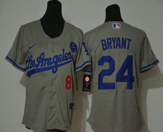 Women's Los Angeles Dodgers #24 Kobe Bryant Grey KB Patch Stitched MLB Cool Base Nike Jersey