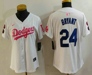 Women's Los Angeles Dodgers #24 Kobe Bryant White Pink With Patch Limited Stitched Jersey