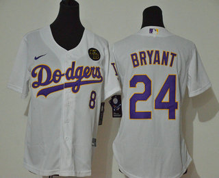 Women's Los Angeles Dodgers #24 Kobe Bryant White Purple Name KB Patch Stitched MLB Cool Base Nike Jersey