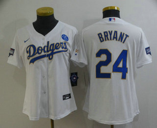 Women's Los Angeles Dodgers #24 Kobe Bryant With KB Patch White Gold Championship Stitched MLB Cool Base Nike Jersey