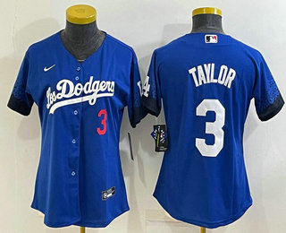 Women's Los Angeles Dodgers #3 Chris Taylor Blue 2022 Number Cool Base Stitched Nike Jersey