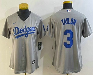 Women's Los Angeles Dodgers #3 Chris Taylor Grey Cool Base Stitched Nike Jersey