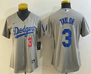 Women's Los Angeles Dodgers #3 Chris Taylor Number Grey Cool Base Stitched Nike Jersey