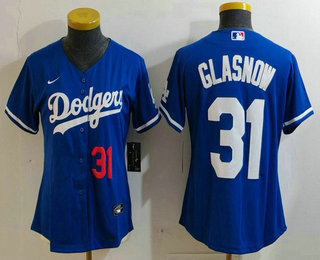 Women's Los Angeles Dodgers #31 Tyler Glasnow Number Blue Stitched Cool Base Nike Jersey