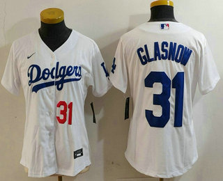 Women's Los Angeles Dodgers #31 Tyler Glasnow Number White Stitched Cool Base Nike Jersey