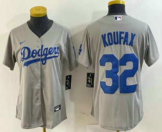 Women's Los Angeles Dodgers #32 Sandy Koufax Grey Cool Base Stitched Jersey