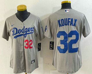 Women's Los Angeles Dodgers #32 Sandy Koufax Number Grey Cool Base Stitched Jersey