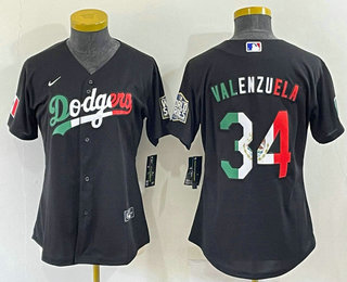 Women's Los Angeles Dodgers #34 Toro Valenzuela Mexico Black Cool Base Stitched Baseball Jersey