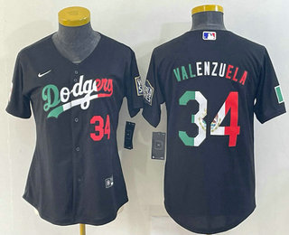 Women's Los Angeles Dodgers #34 Fernando Valenzuela Mexico Number Black Cool Base Stitched Baseball Jersey