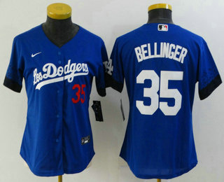 Women's Los Angeles Dodgers #35 Cody Bellinger Blue 2021 City Connect Number Cool Base Stitched Jersey