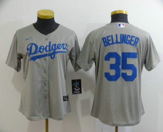 Women's Los Angeles Dodgers #35 Cody Bellinger Gray Stitched MLB Cool Base Nike Jersey