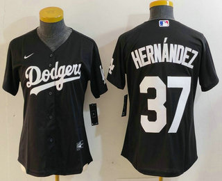 Women's Los Angeles Dodgers #37 Teoscar Hernandez Black Cool Base Stitched Jersey