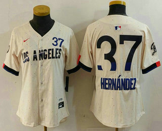 Women's Los Angeles Dodgers #37 Teoscar Hernandez Cream 2024 City Connect Limited Stitched Jersey