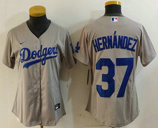 Women's Los Angeles Dodgers #37 Teoscar Hernandez Grey Cool Base Stitched Jersey