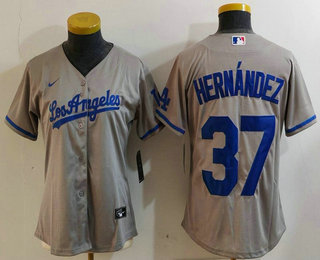 Women's Los Angeles Dodgers #37 Teoscar Hernandez Grey With Los Cool Base Stitched Jersey