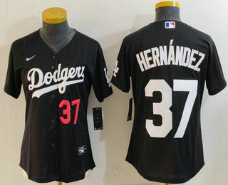 Women's Los Angeles Dodgers #37 Teoscar Hernandez Number Black Cool Base Stitched Jersey