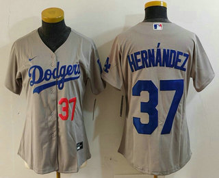 Women's Los Angeles Dodgers #37 Teoscar Hernandez Number Grey Cool Base Stitched Jersey