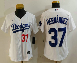 Women's Los Angeles Dodgers #37 Teoscar Hernandez Number White Cool Base Stitched Jersey