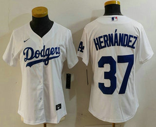 Women's Los Angeles Dodgers #37 Teoscar Hernandez White Cool Base Stitched Jersey