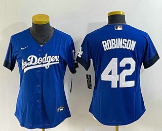 Women's Los Angeles Dodgers #42 Jackie Robinson Blue 2021 City Connect Cool Base Stitched Jersey