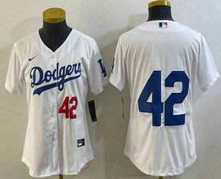 Women's Los Angeles Dodgers #42 Jackie Robinson Number White No Name Stitched Cool Base Nike Jersey