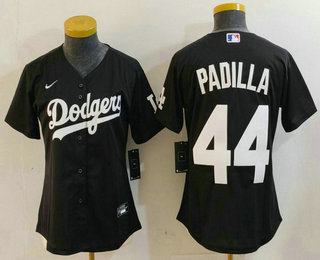 Women's Los Angeles Dodgers #44 Vicente Padilla Black Cool Base Stitched Jersey