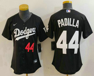 Women's Los Angeles Dodgers #44 Vicente Padilla Number Black Cool Base Stitched Jersey