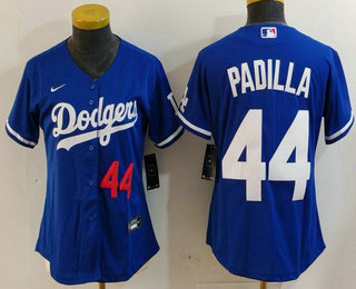 Women's Los Angeles Dodgers #44 Vicente Padilla Number Blue Cool Base Stitched Jersey