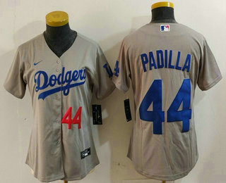 Women's Los Angeles Dodgers #44 Vicente Padilla Number Grey Cool Base Stitched Jersey