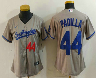 Women's Los Angeles Dodgers #44 Vicente Padilla Number Grey With los Cool Base Stitched Jersey