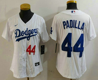 Women's Los Angeles Dodgers #44 Vicente Padilla Number White Cool Base Stitched Jersey