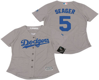 Women's Los Angeles Dodgers #5 Corey Seager Grey Stitched MLB Cool Base Jersey